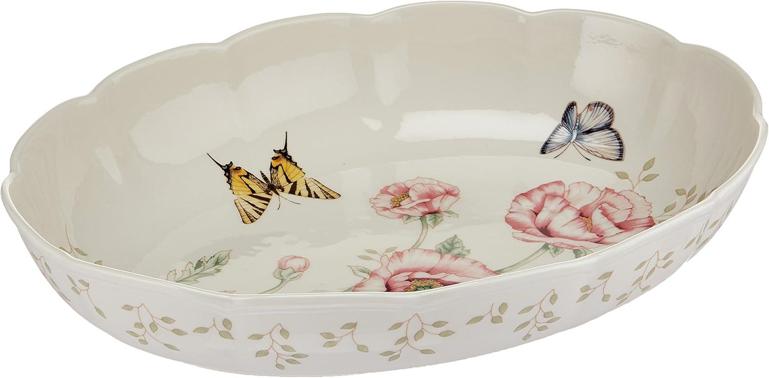 White Porcelain Butterfly Meadow Oval Baker