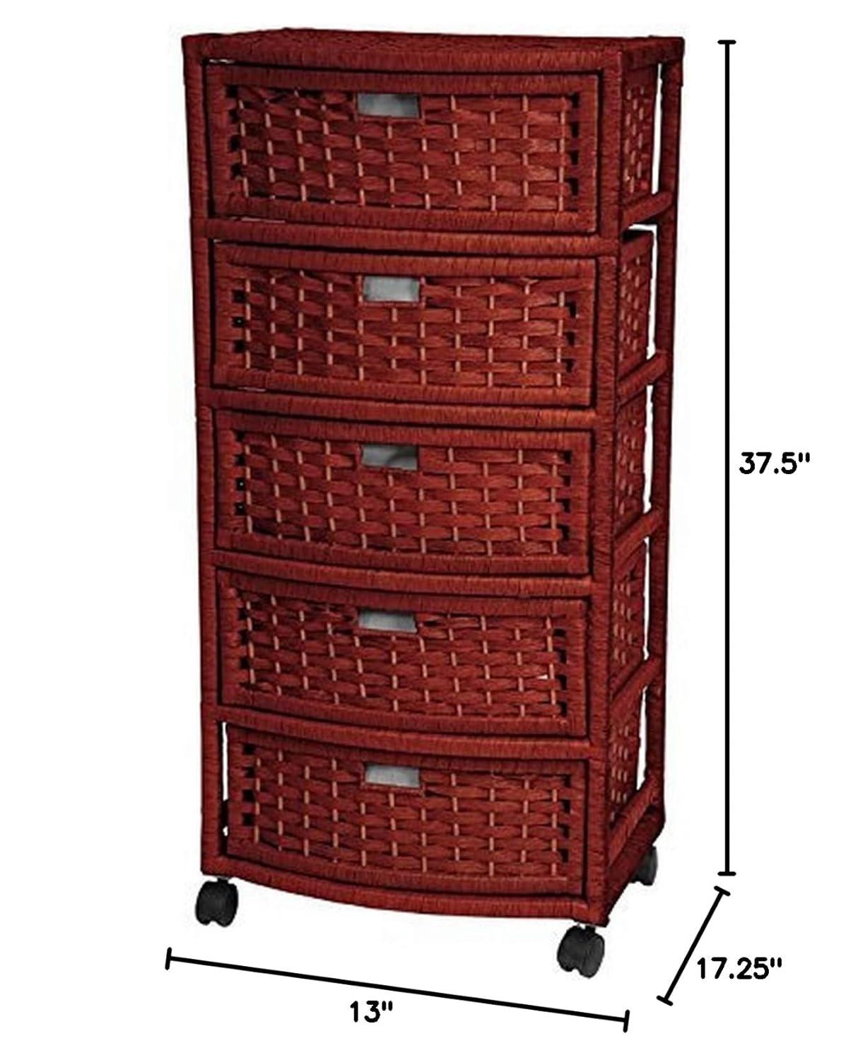 Oriental Furniture Natural Fiber Chest of Drawers, 5 Drawer, Mahogany color