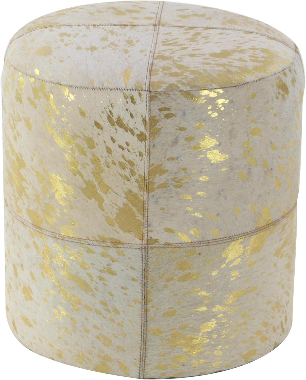 DecMode 16" x 17" Gold Leather Handmade Stool with Gold Foil Paint, 1-Piece