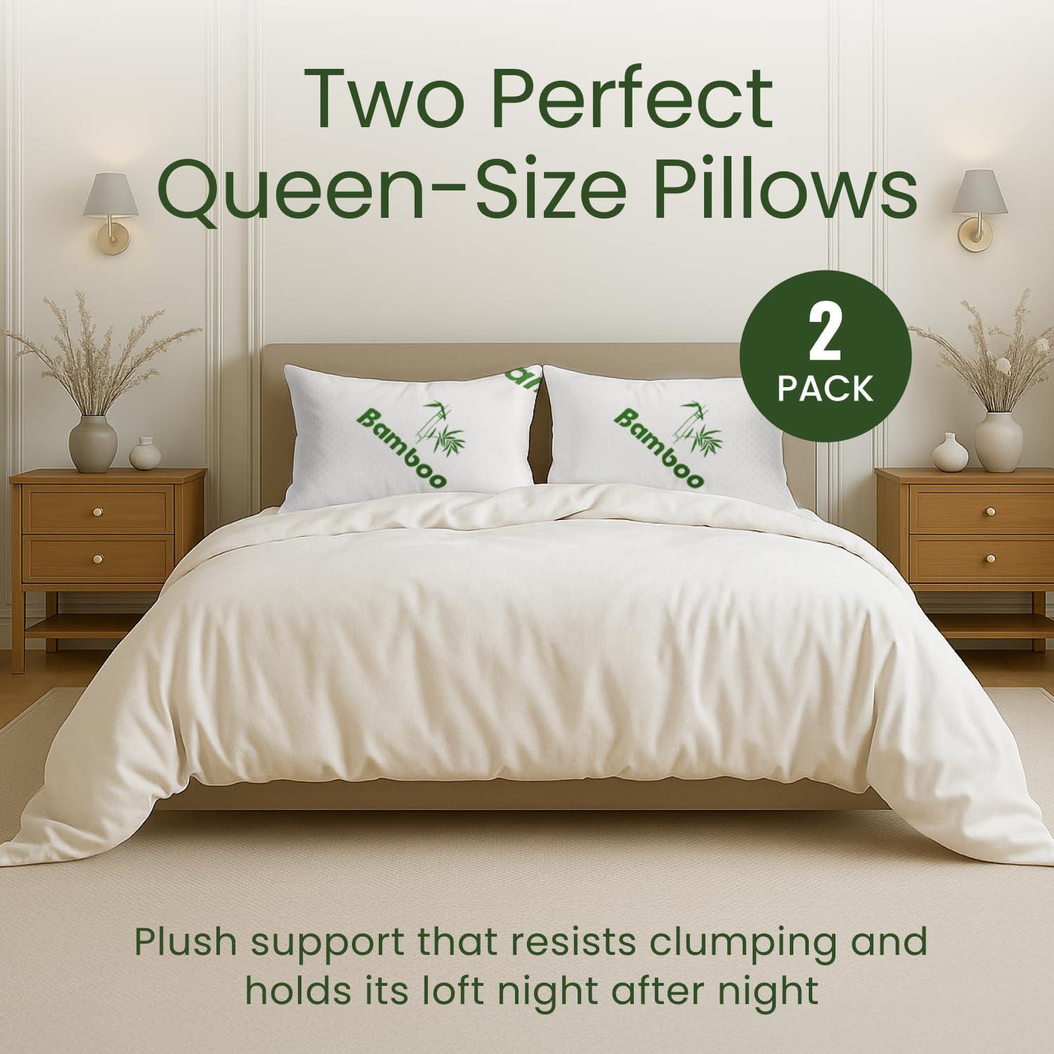 Sleepavo Memory Foam Pillows Queen Size Set of 2 - Cooling Bed Pillows for Sleeping - Back, Stomach, Side Sleeper Firm, Comfy Cool Shredded - 2 Pack