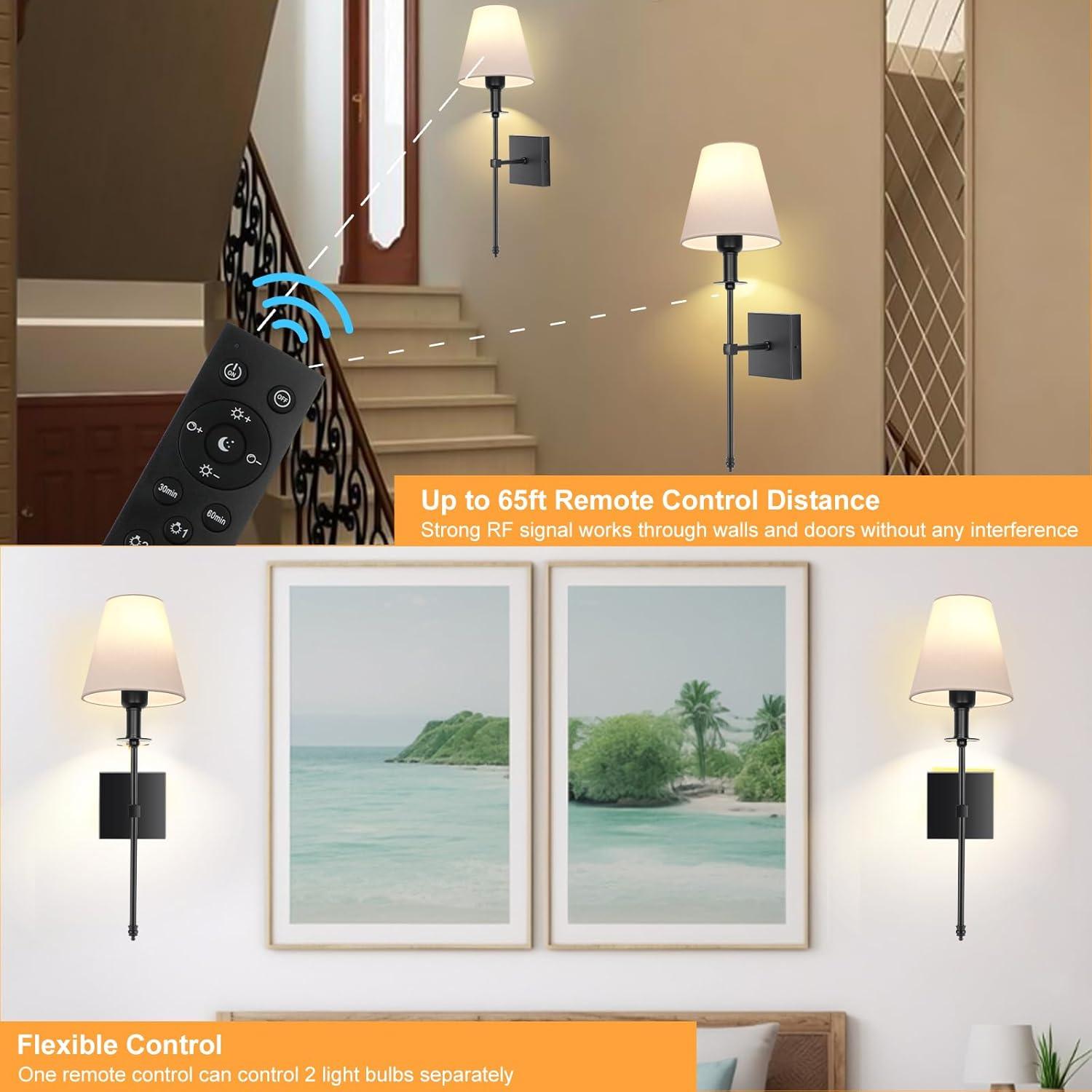 Battery Operated Black Wall Sconce Set Of 2,not Hardwired Fixture Wireless Wall Light ,dimmable Picture Sconces Cordless ,Easy To Install Battery Powered Lamp,for Bedroom, Lounge, Farmhouse Gallery