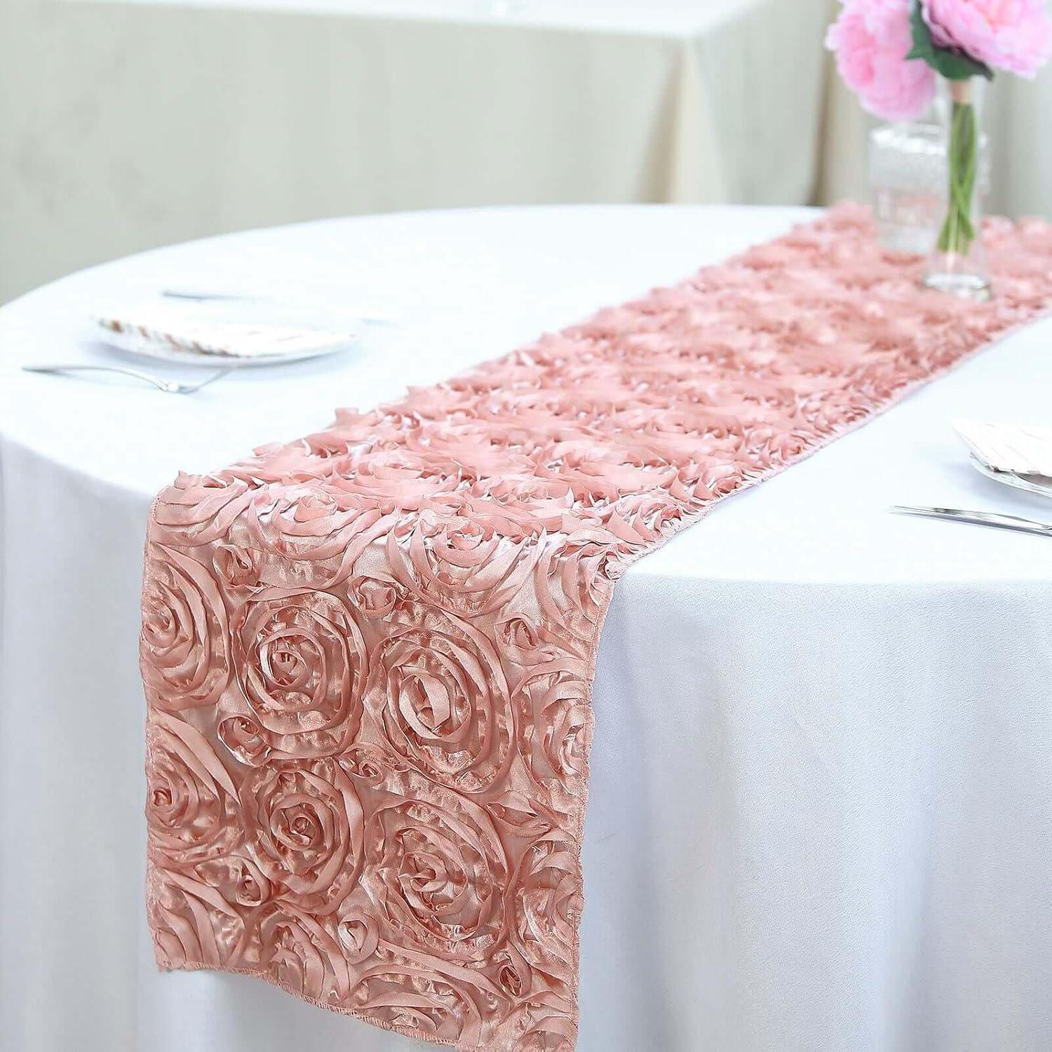 Efavormart Wonderland Rosette Premium Table Runners For Weddings Party Banquets Decor Fit Rectangle and Round Table - Dusty Rose