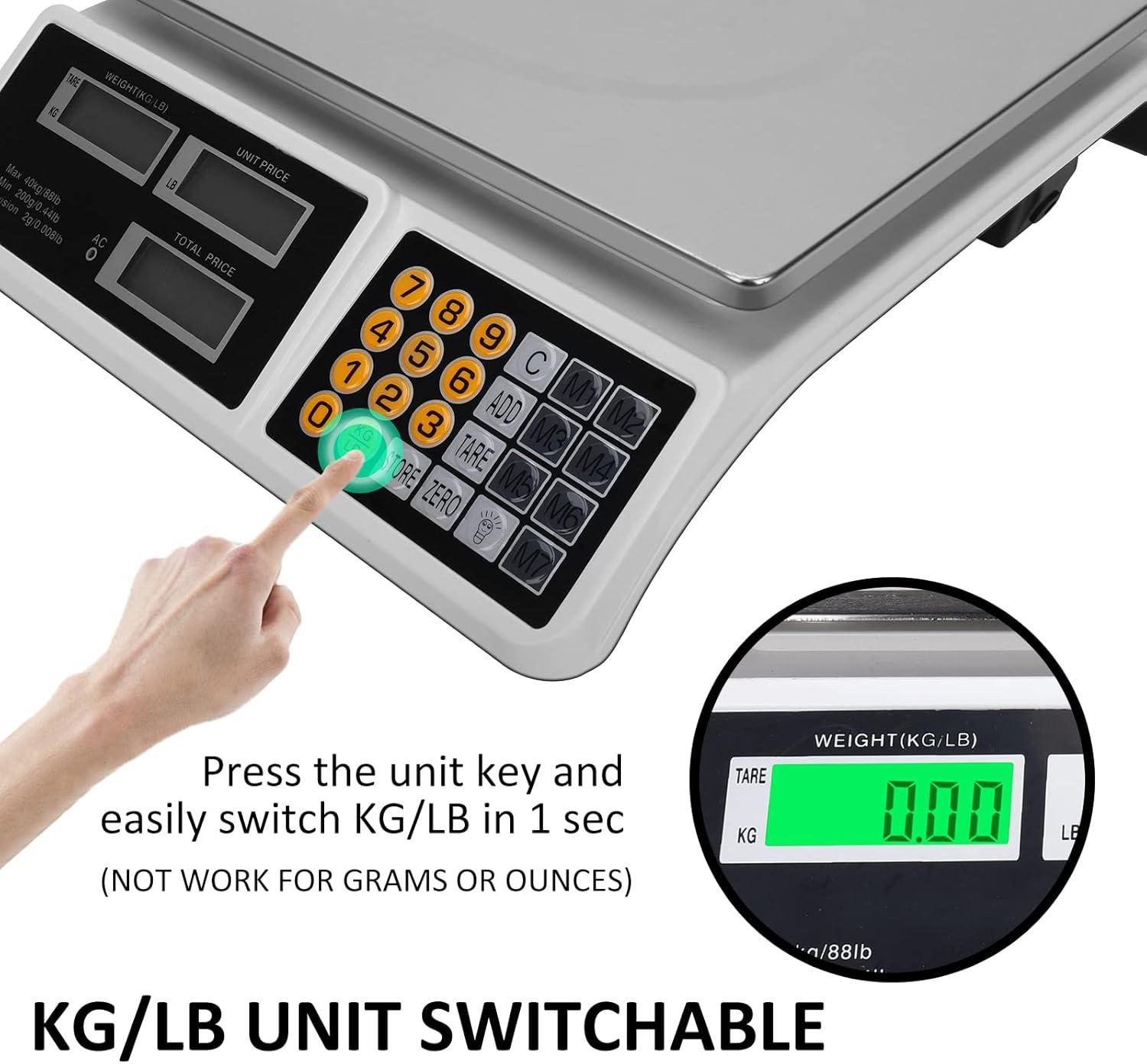 88lb Digital Commercial Price Computing Scale with Dual LCD Display