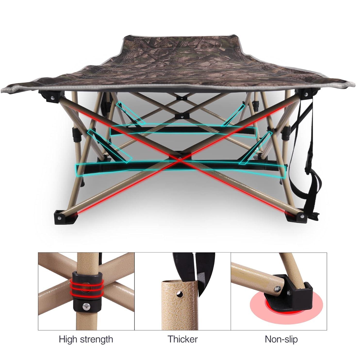 REDCAMP Folding Hunting Cots for Adults 500lbs, XL Sleeping Cots for Hunting, Extra Wide Portable for Camping Outdoor Travel Indoor Home, Camo