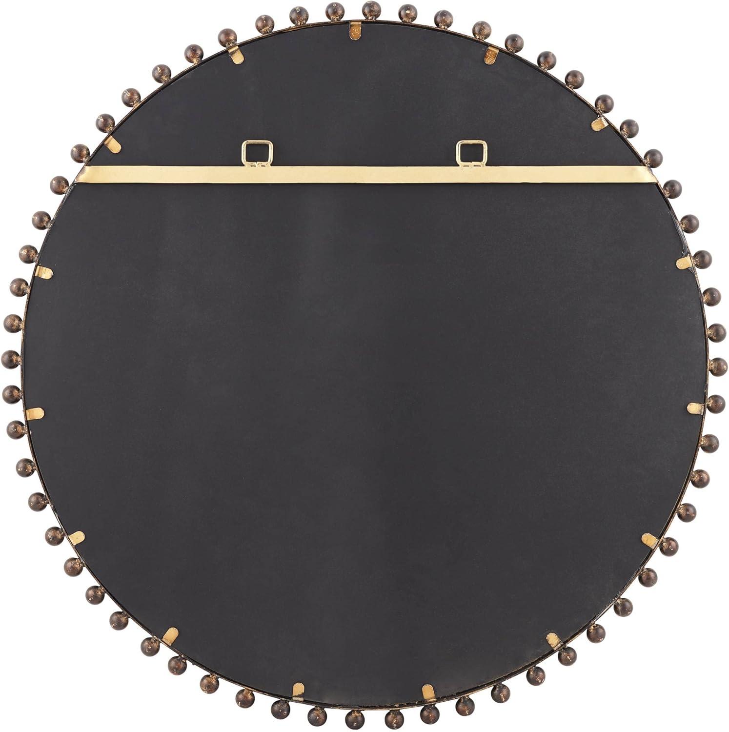 Uttermost Round Vanity Decorative Wall Mirror Rustic Beveled Glass Dark Bronze Beaded Iron Frame 32" Wide for Bathroom Living Room