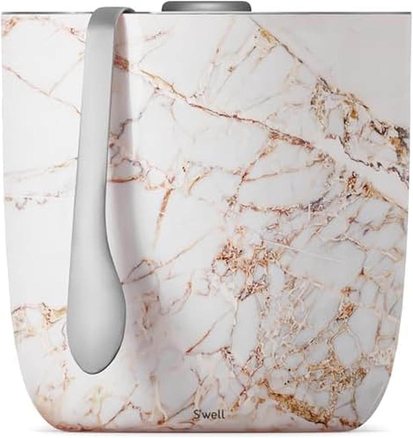 S'well S'well Stainless Steel Ice Bucket with Tongs, 67oz, Calcatta Gold