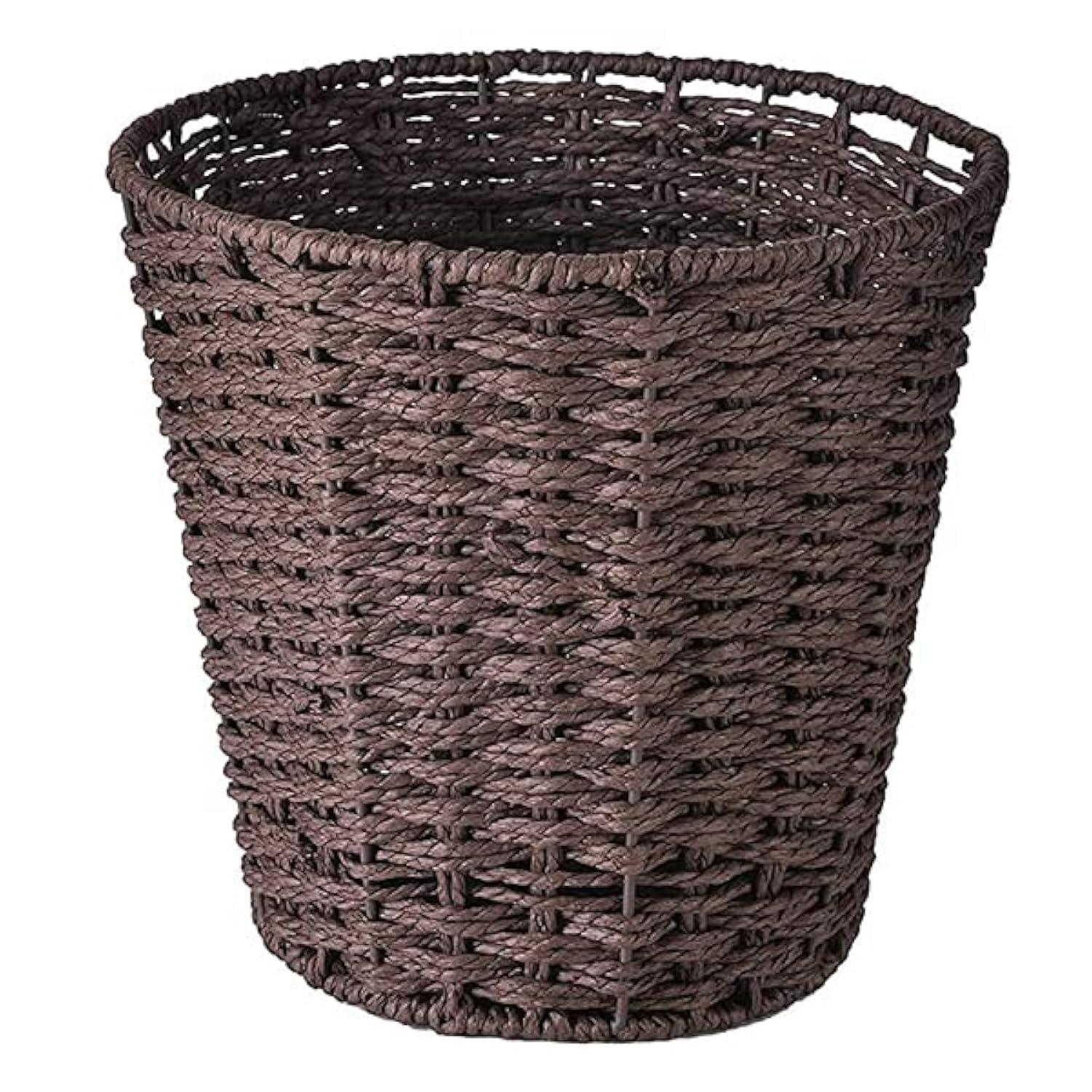 Round Wicker Waste Basket Paper Bin - Wicker Trash Basket - Woven Trash Can Rubbish Basket for Bedroom, Bathroom, Offices or Home (Brown)