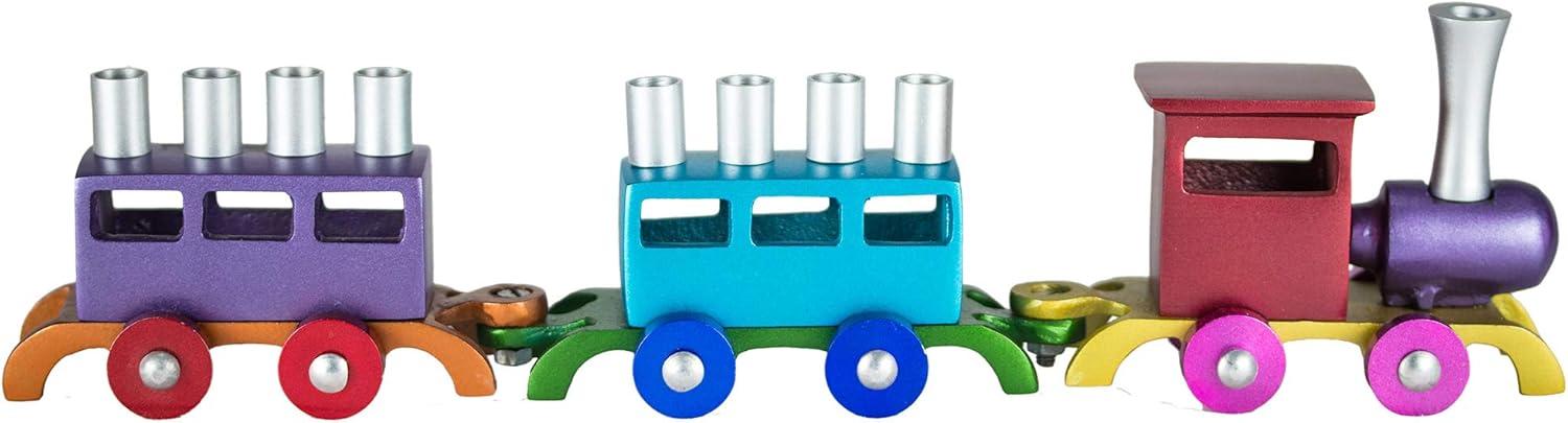 Multicolor Anodized Aluminum Train Menorah for Hanukkah