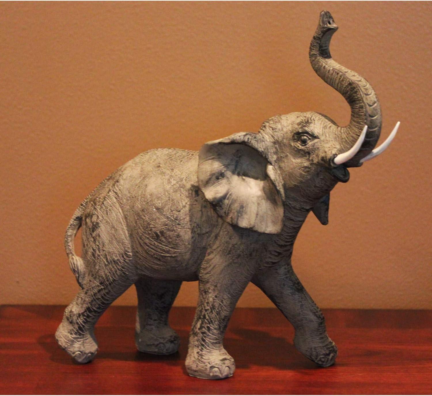 Seraphic Large 13" African Elephant Statue Gifts for Women, Big Elephant Decor Scuplture with Trunk Up for Home DEcor