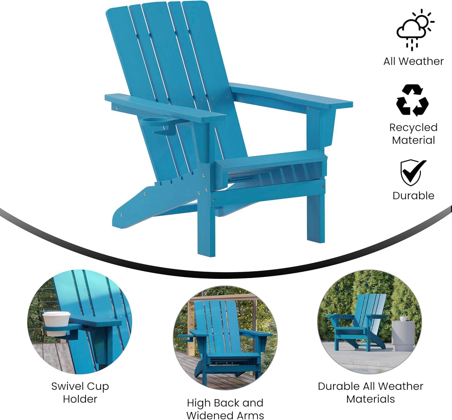 Flash Furniture Halifax Adirondack Chair with Cup Holder, Weather Resistant HDPE Adirondack Chair in Blue