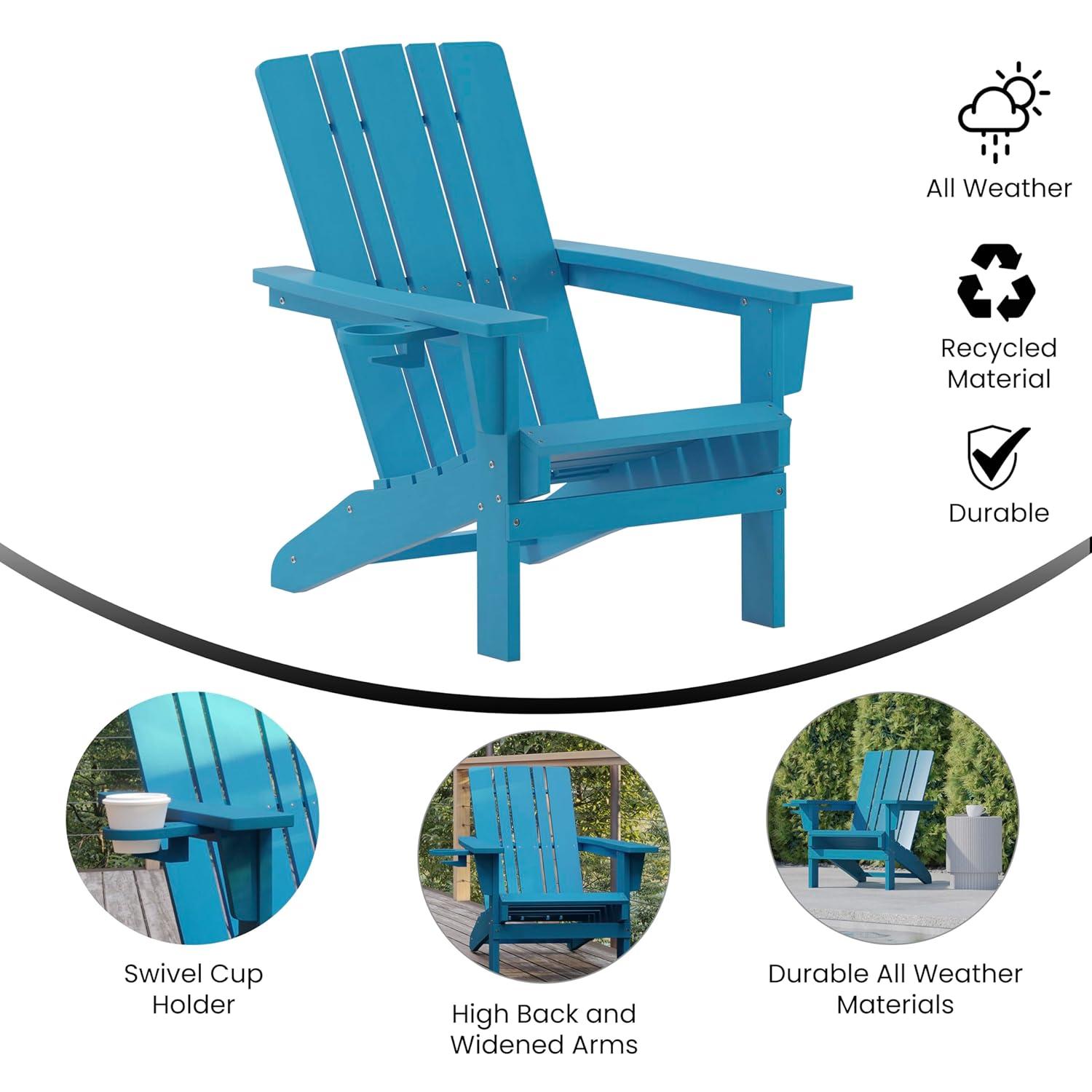 Flash Furniture Halifax Adirondack Chair with Cup Holder, Weather Resistant HDPE Adirondack Chair in Blue
