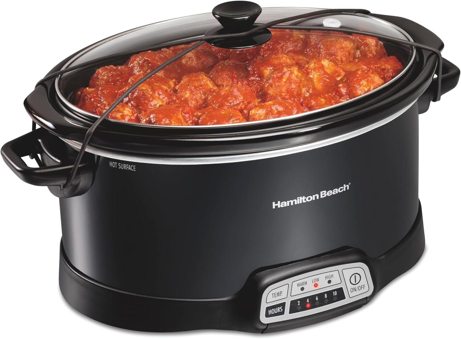 Black 7 Quart Programmable Slow Cooker with Lid Latch