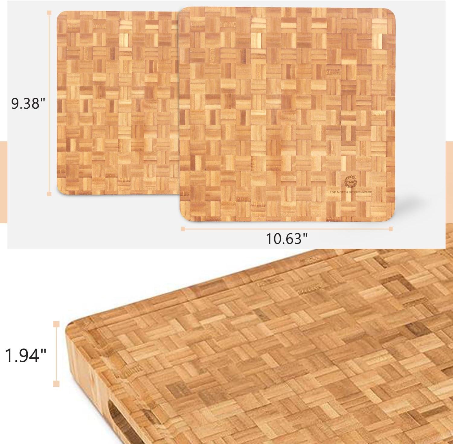 Small End Grain Bamboo Cutting Board | Professional, Antibacterial Butcher Block | NonSlip Rubber Feet by Top Notch Kitchenware