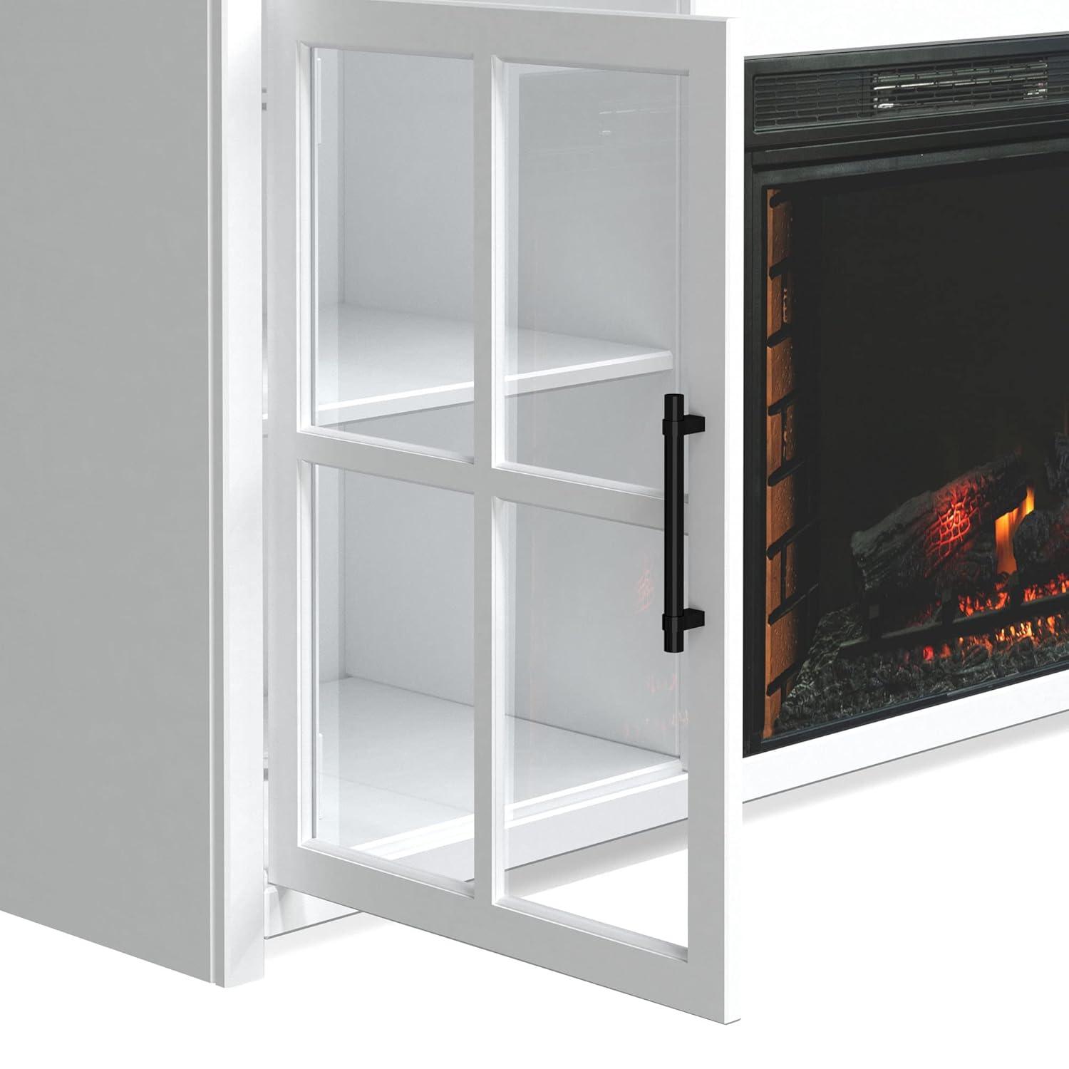 Hampton 74" White Wood TV Stand with Fireplace