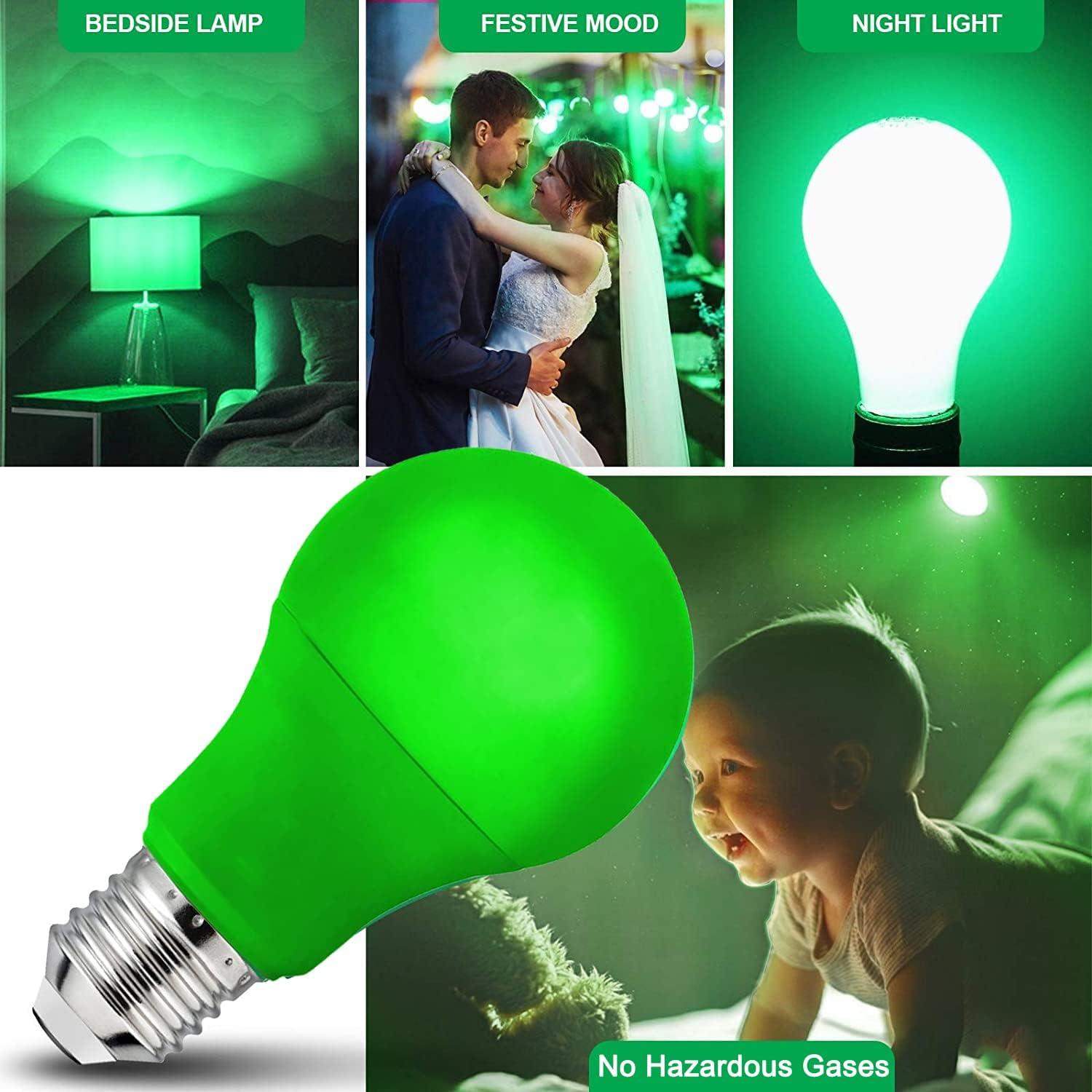 EDISHINE Green LED Light Bulbs for Holiday Party Decoration, A19 9W LED Bulbs 60W Equivalent E26 Base 4 Pack, ETL Listed