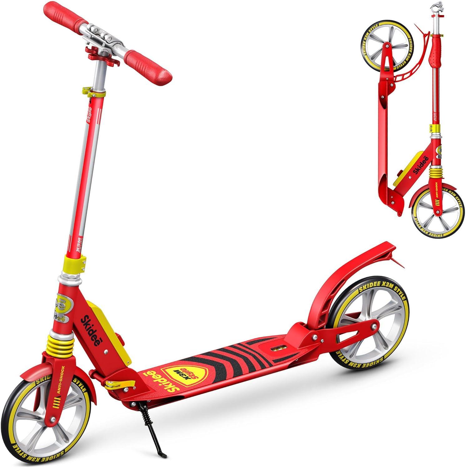 Skidee Scooter for Kids, Teens, Adults, 4 Adjustment Levels, Handlebar Up to 41 Inches, Red