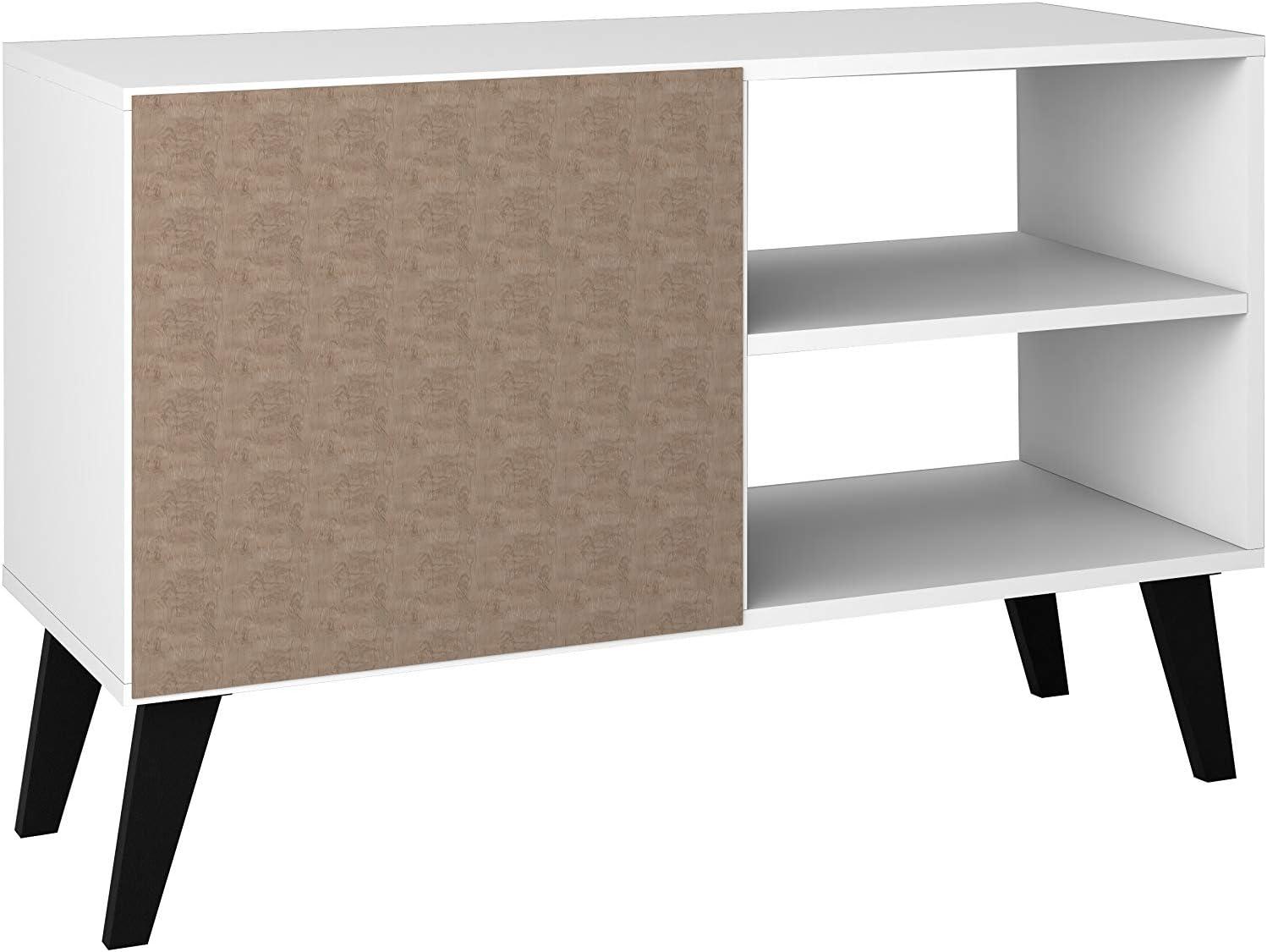 Manhattan Comfort 35.43" Amsterdam TV Stand for TVs up to 42" White: Modern Console with Fixed Shelves