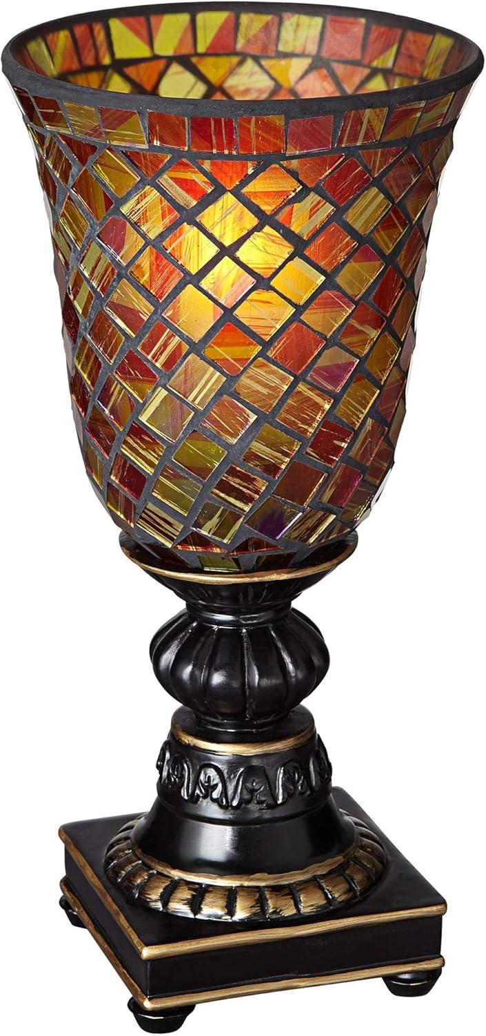 Regency Hill Traditional Uplight Accent Table Lamp 12" High Dark Bronze Amber Mosaic Glass Shade Bedroom House Bedside Nightstand