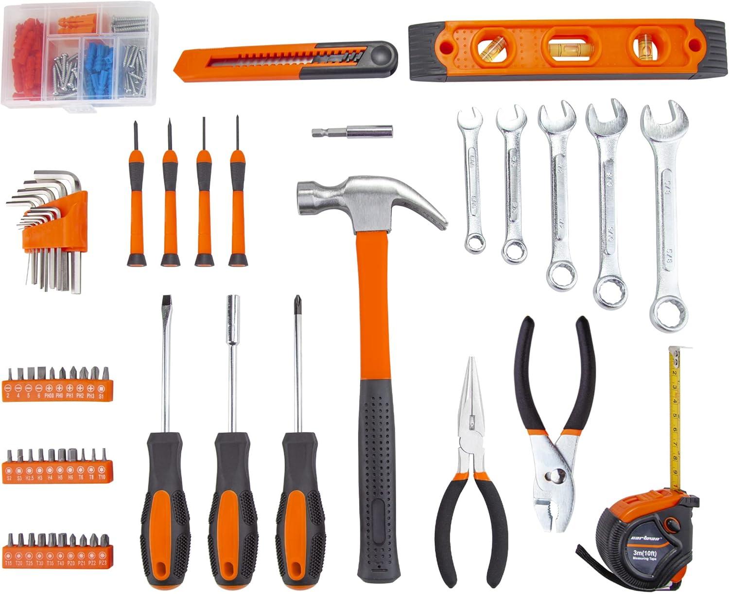 CARTMAN 152 Piece Tool Set General Hand Tool Kit with Plastic Toolbox Storage Case Automotive Wrench Sets Orange