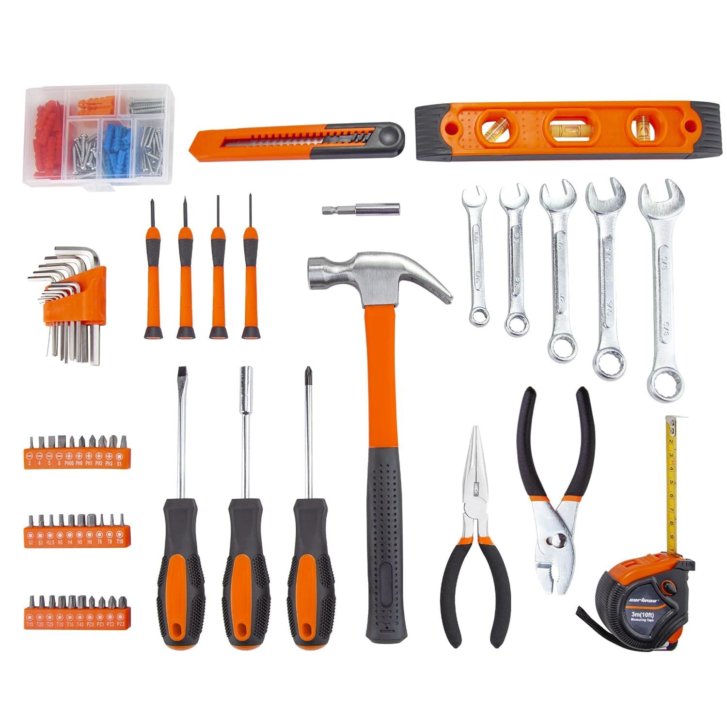 CARTMAN 152 Piece Tool Set General Hand Tool Kit with Plastic Toolbox Storage Case Automotive Wrench Sets Orange