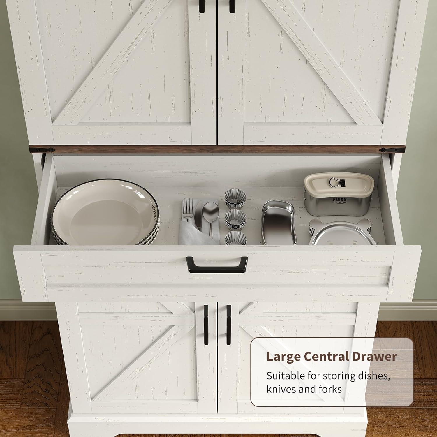 72'' Kitchen Storage Pantry Cabinet, Tall Deajah With 8 Door Shelves, 2 Cabinets And 1 Drawer, Freestanding Cupboard For Kitchen, Dining Room, Bathroom, Laundry