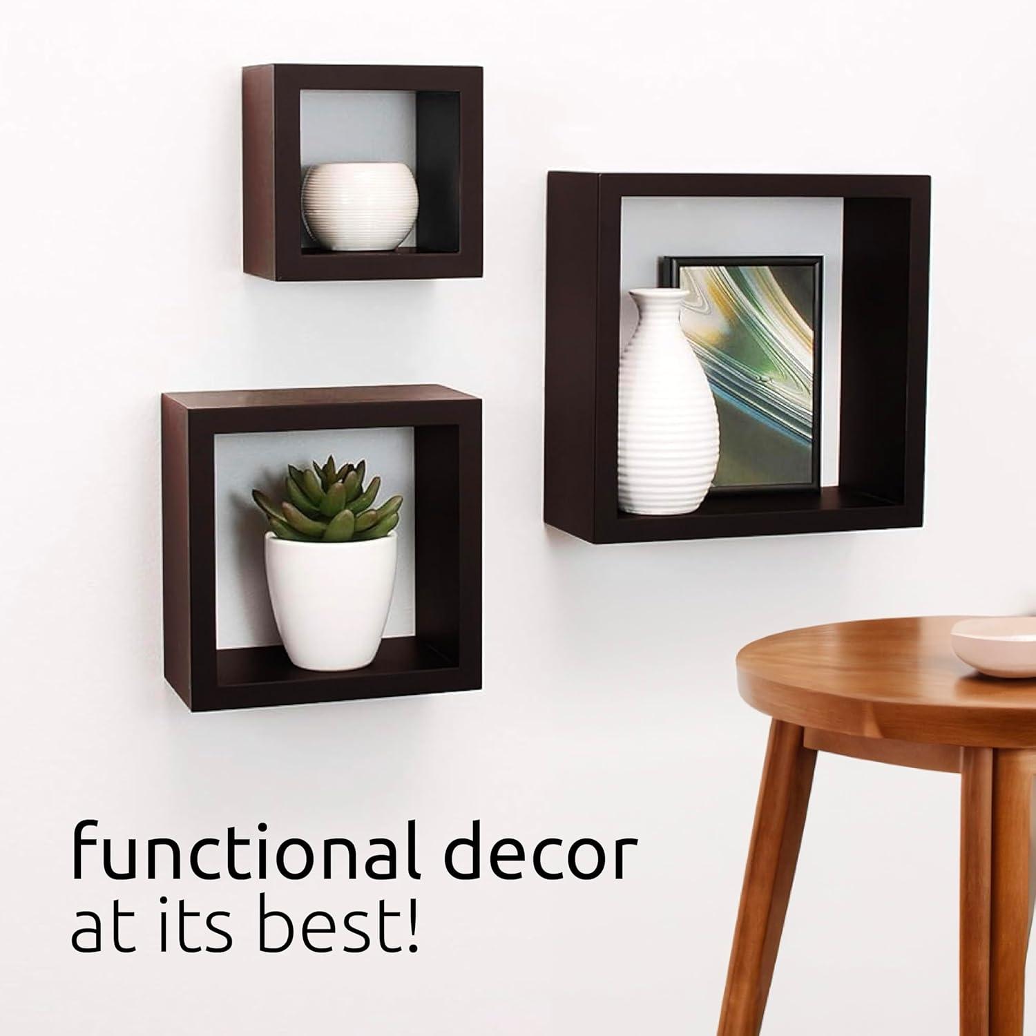 kieragrace KG Moderno Cubo Flotante Estantes de Pared Espresso de Madera Diseñada