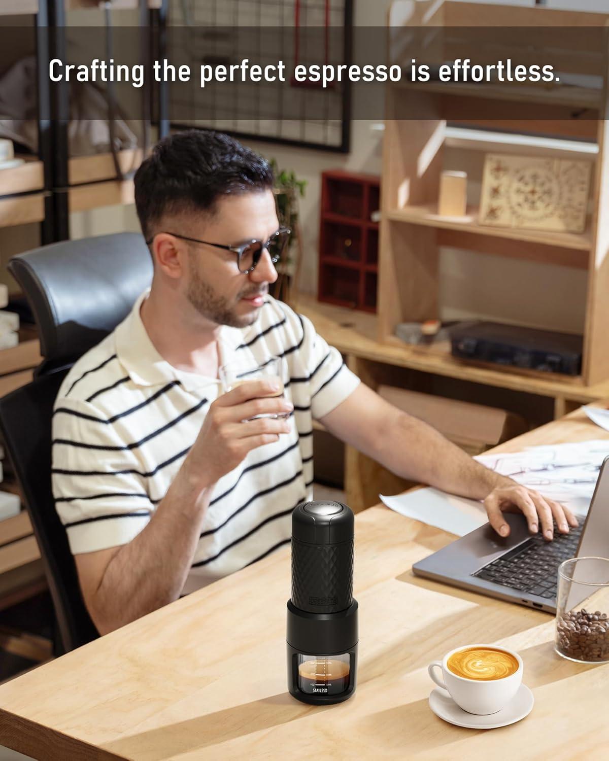 Compact Black Portable Espresso Maker with Capsule Compatibility