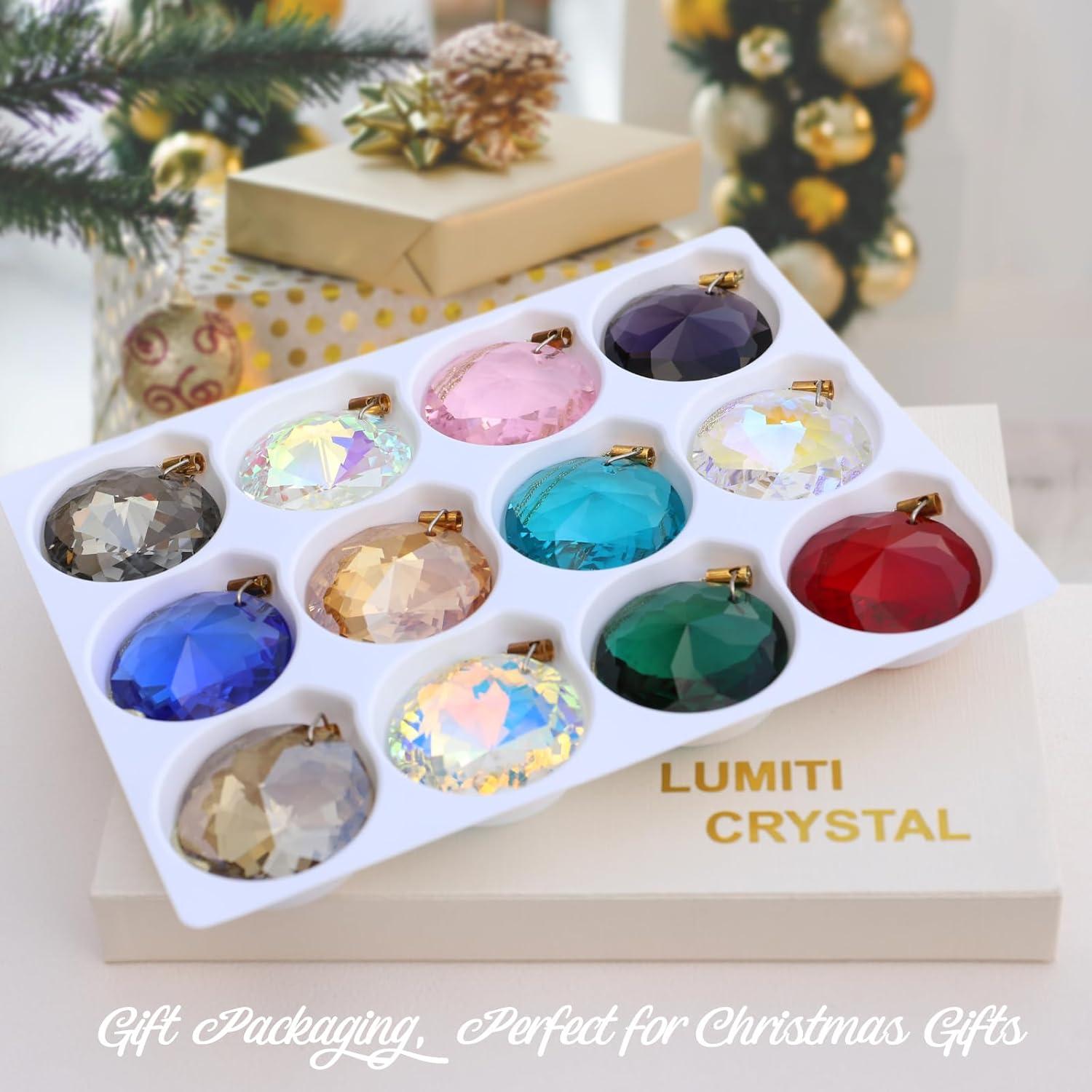 12 Pcs Crystal Glass Christmas Balls Ornaments, 1.18″ Mini Round Prism Flower Xmas Tree Decorations, Hanging Ornament for Wedding Party Home Decor (Multicolor)