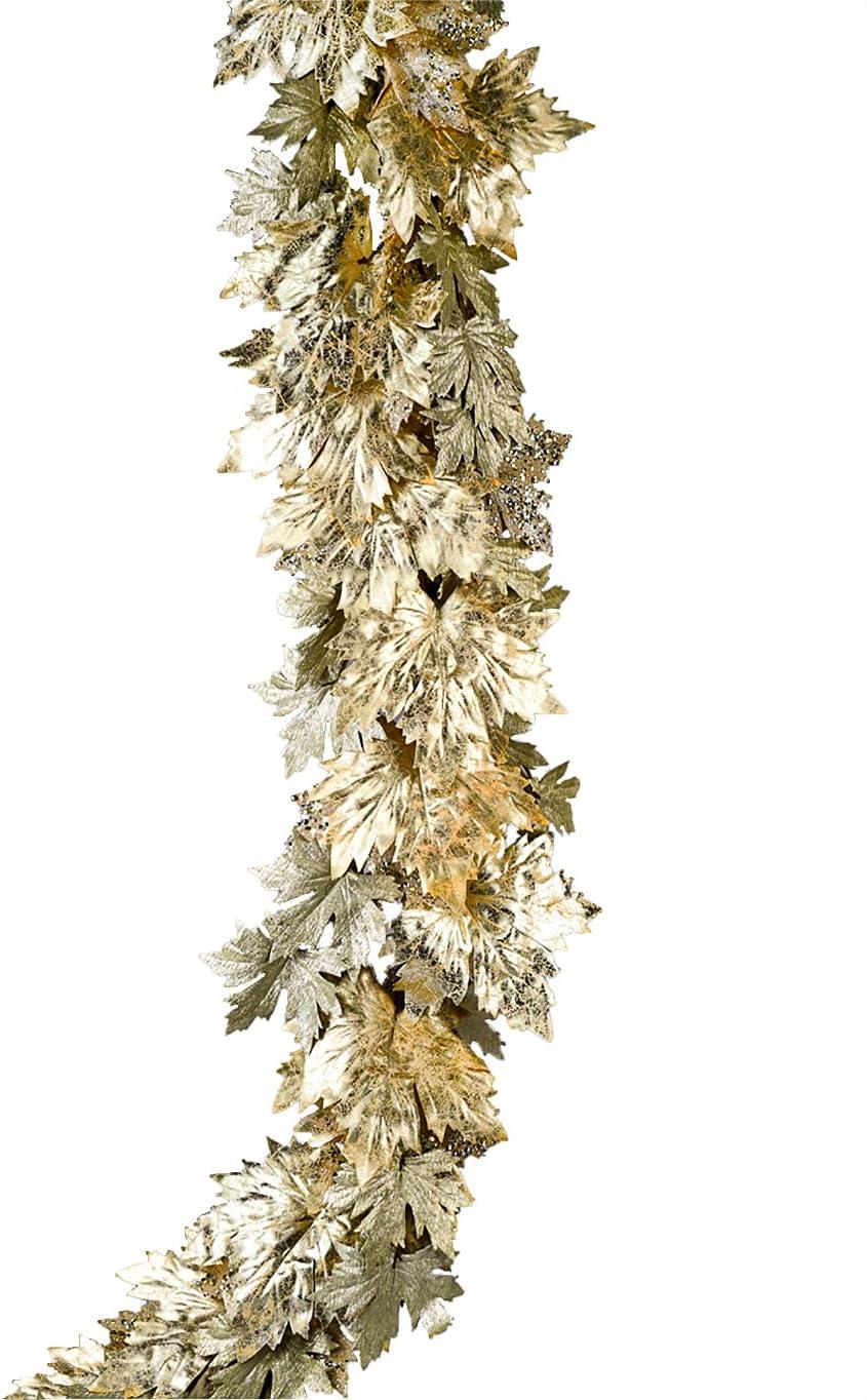 Serene Spaces Living Glitter Light Gold Maple Leaf Garland, Faux Fall Garland for Thanksgiving, Christmas, Fall, 74" Long