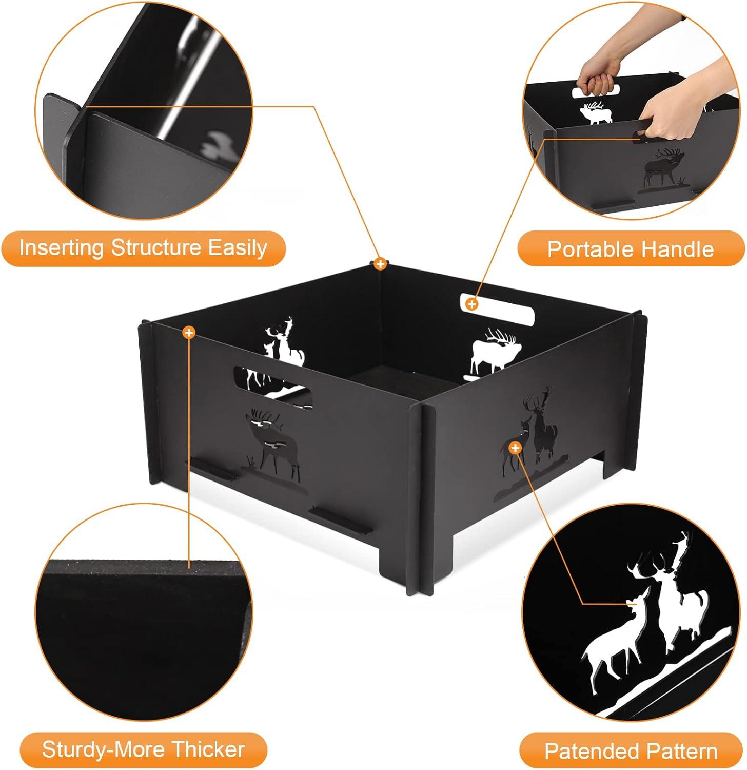 Portable Plug Fire Pit, 15.8 Inch Collapsible Firepits for Outside Wood Burning, Folding Outdoor Indoor Accessories for BBQ Camping Travel or Picnic, Foldable Fire Pits Bonfire of Backyard Patio