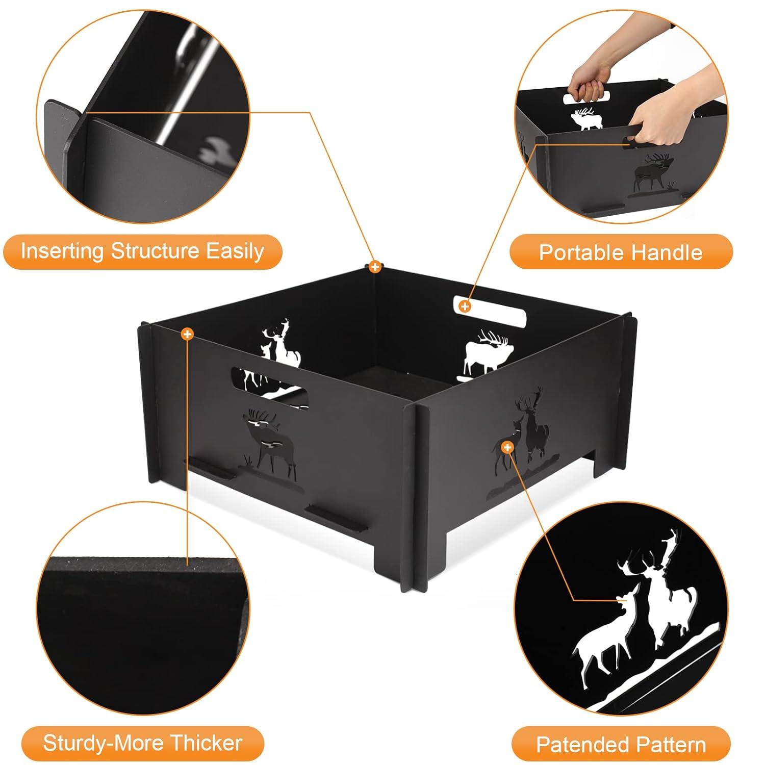 Portable Plug Fire Pit, 15.8 Inch Collapsible Firepits for Outside Wood Burning, Folding Outdoor Indoor Accessories for BBQ Camping Travel or Picnic, Foldable Fire Pits Bonfire of Backyard Patio