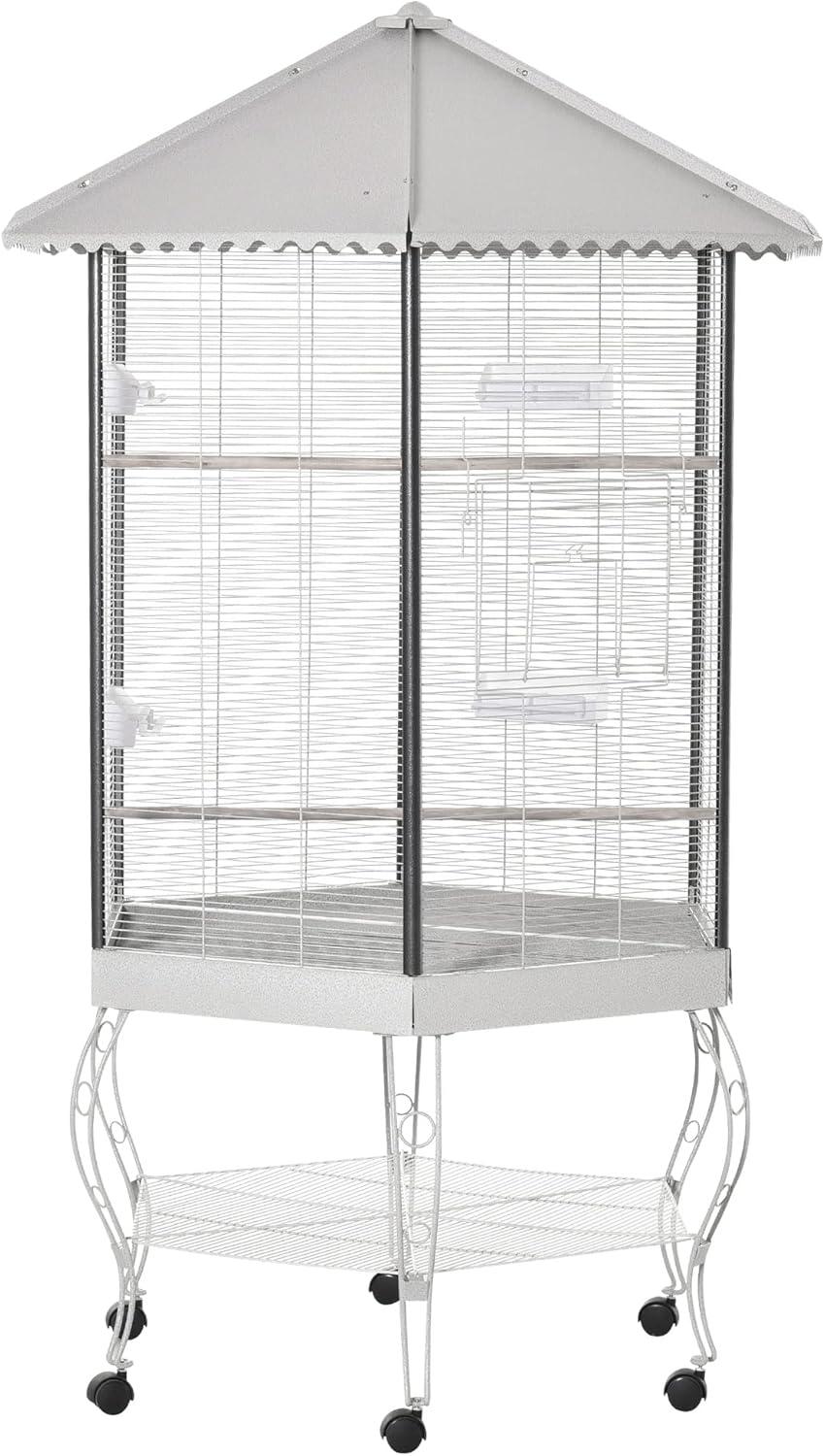 Pawhut Portable Metal Covered Canopy Aviary Flight Bird Cage With Storage, 44"