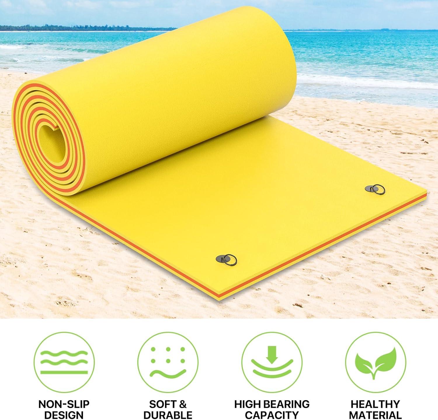 Bring Home Furniture 18x6 ft Floating Mat 10ft Bungee & Storage Straps 1500lb Capacity UV-Resistant XPE Foam Hi-Vis Safety​​