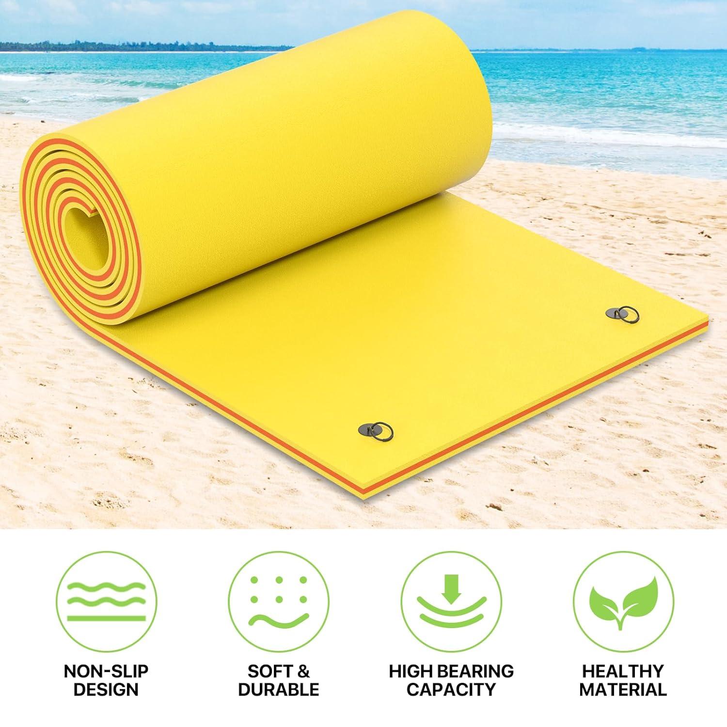 Bring Home Furniture 18x6 ft Floating Mat 10ft Bungee & Storage Straps 1500lb Capacity UV-Resistant XPE Foam Hi-Vis Safety​​