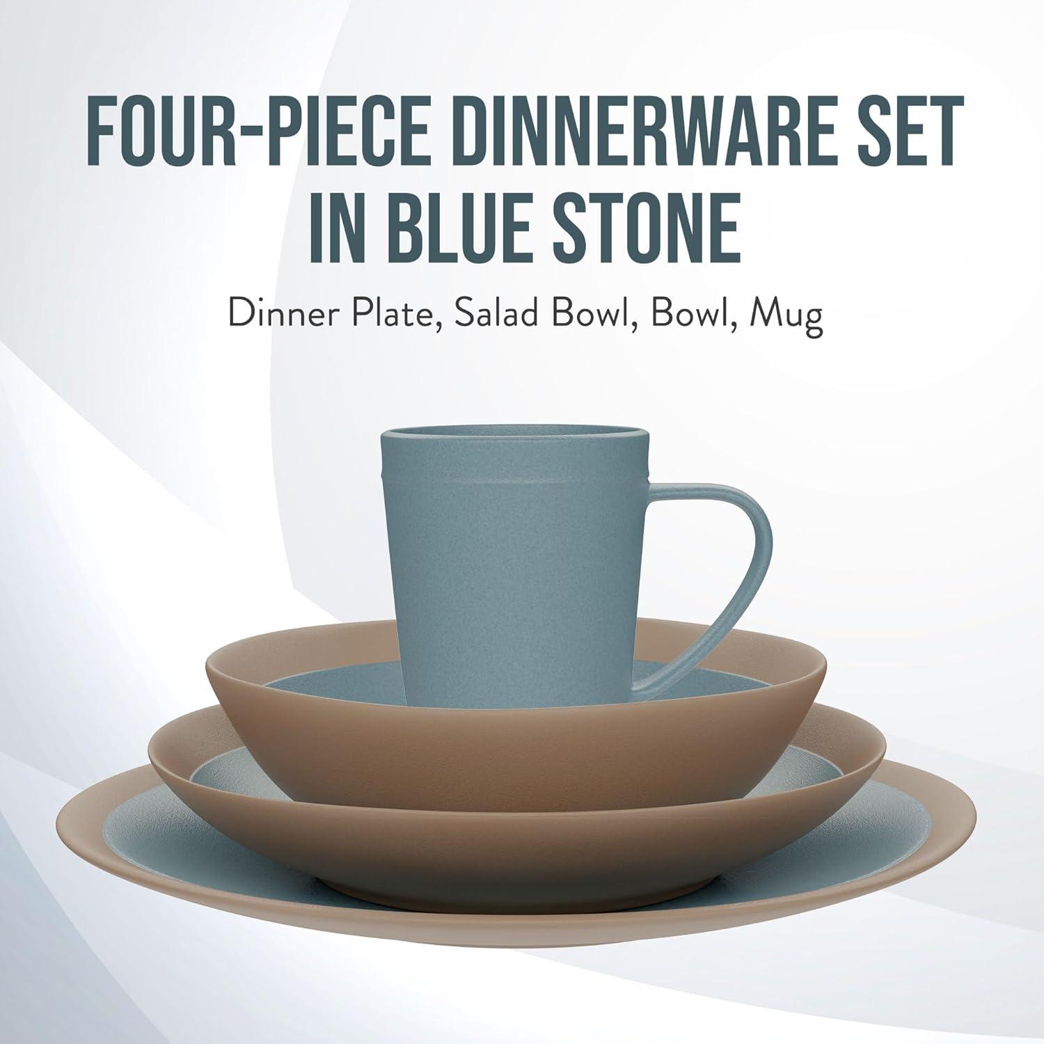 Blue Ceramic Semi-Matte 4-Piece Dinnerware Set