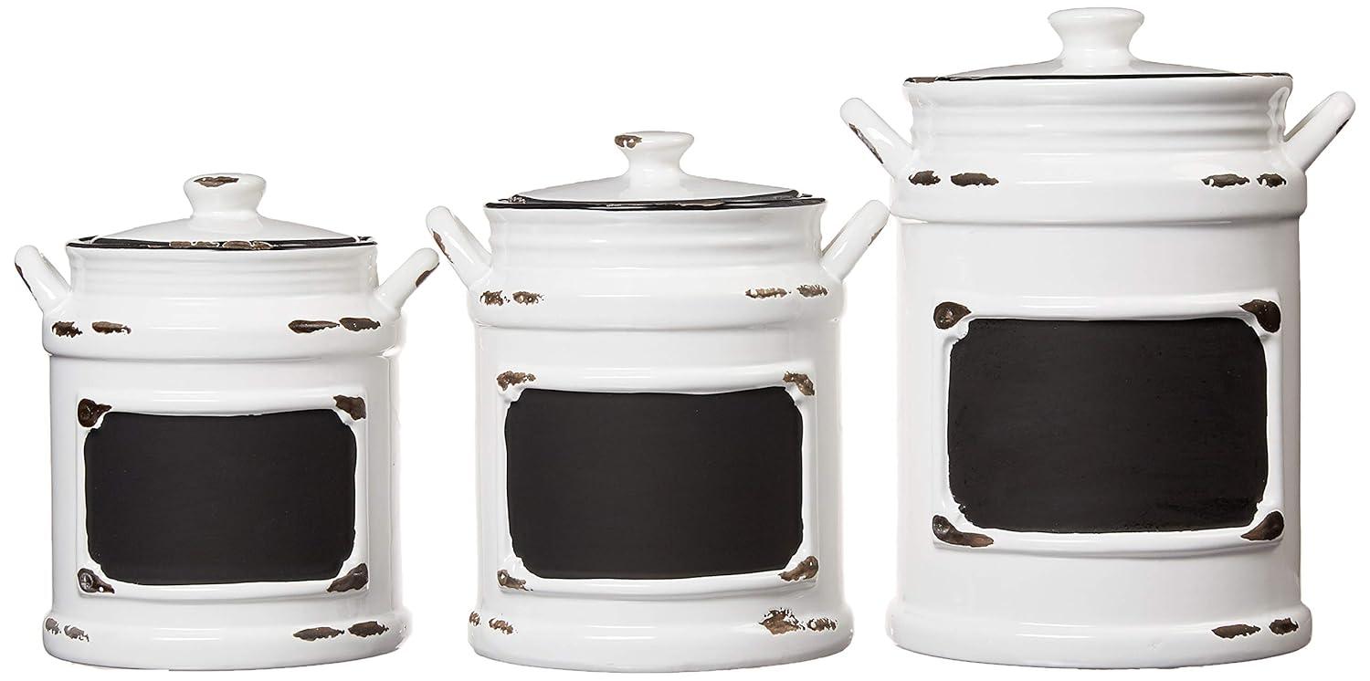 Vintage Black and White Ceramic Canister Set with Lids, 3-Piece