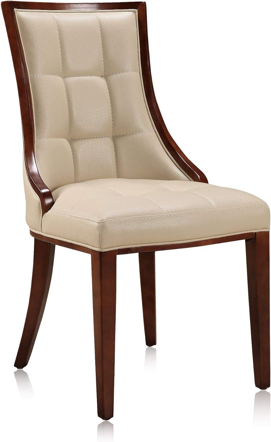 Manhattan Comfort Fifth Avenue Faux Leather Dining Chair (Set of Two) in Cream and Walnut