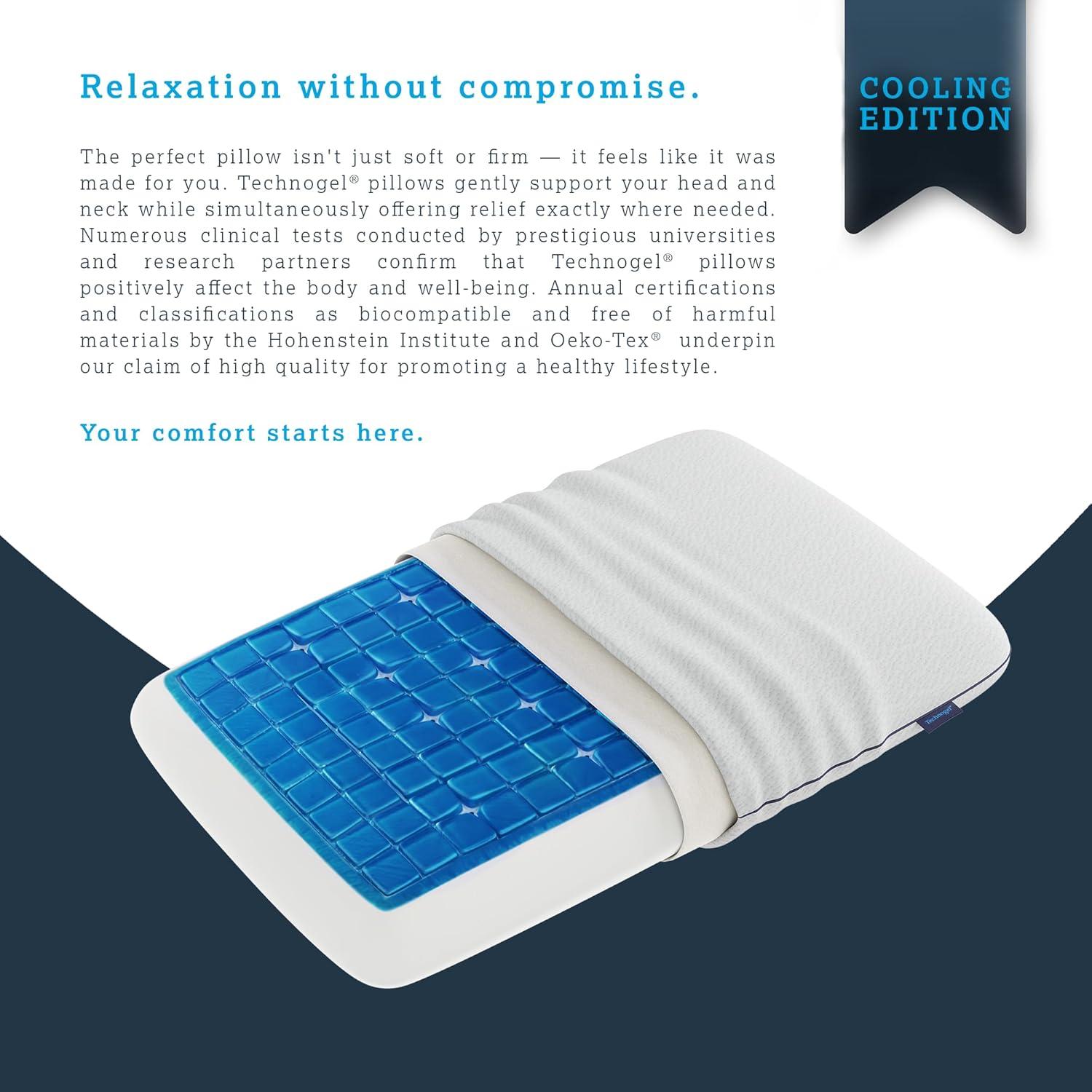 Technogel Deluxe Cooling Gel Pillow – Neck & Shoulder Pain Relief, Odorless Memory Foam, Cool Sleep for Stomach & Back Sleepers, Standard Shape with Washable Cooling Cover (Medium)