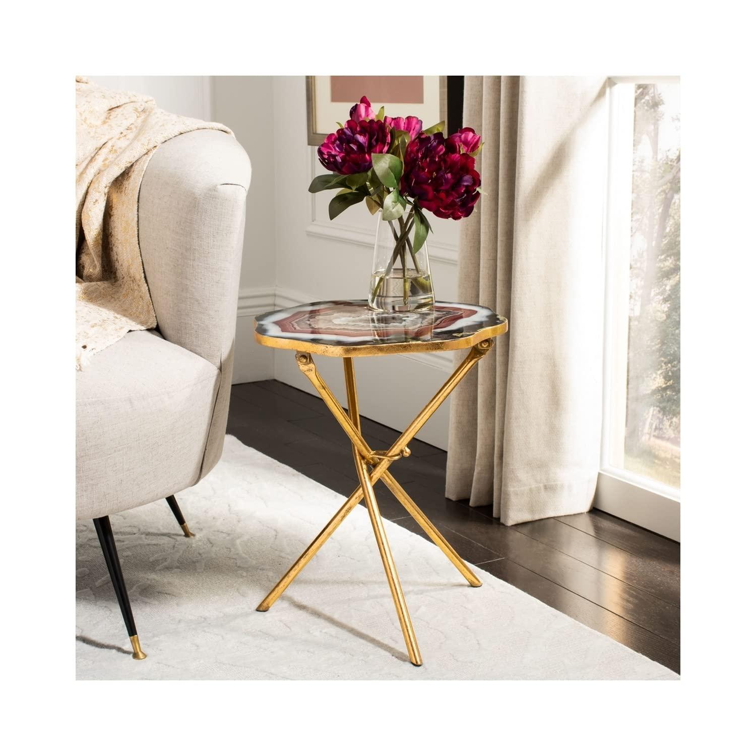 Celeste Faux Agate Side Table - Multi Color/Gold - Safavieh