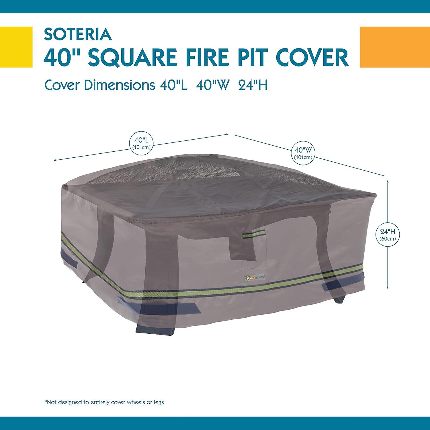 Duck Covers Soteria RainProof Square Fire Pit Cover - Waterproof Outdoor Furniture Cover, 40"L x 40"W x 24"H Grey