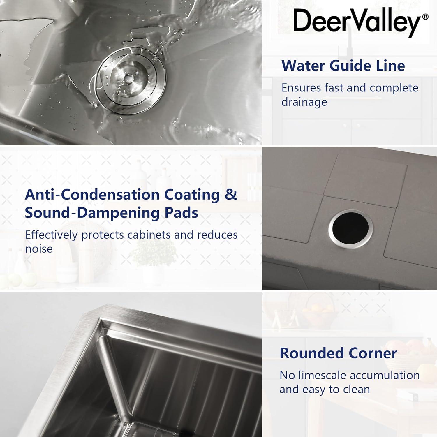 DeerValley 33'' L Undermount 50/50 Double Bowl Stainless Steel Kitchen Sink with Basket Strainers and Stainless Steel Grids