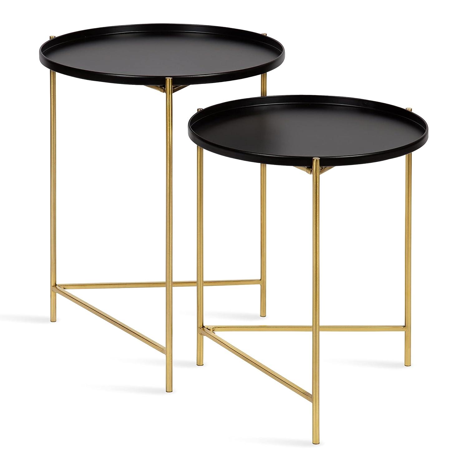 Kate and Laurel Ulani Round Metal Nesting Table, 2 Piece, Black and Gold