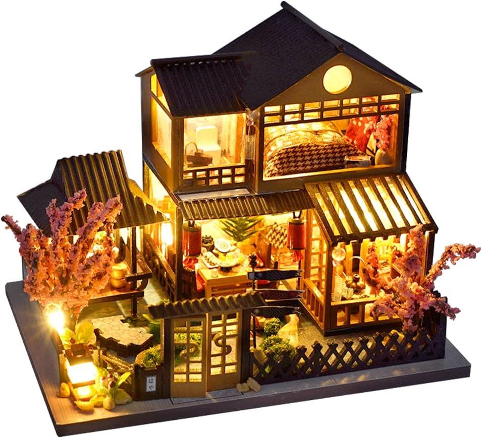 CUTEBEE Dollhouse Miniature with Furniture, DIY Wooden Dollhouse Kit Plus Dust Proof, Creative Room Idea (Japanese Garden House)