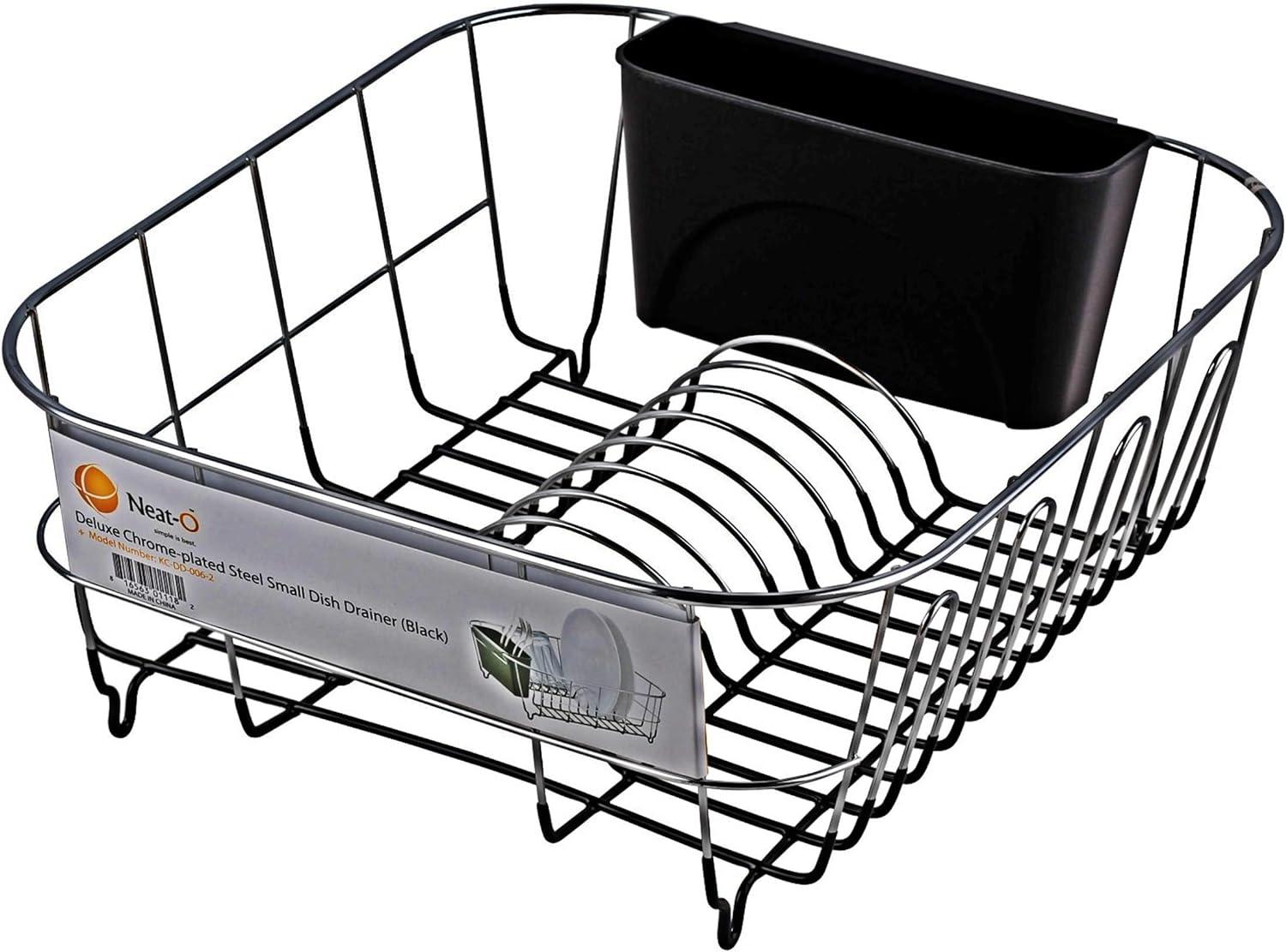 Chrome-Plated Steel Small Dish Rack with Utensil Cup