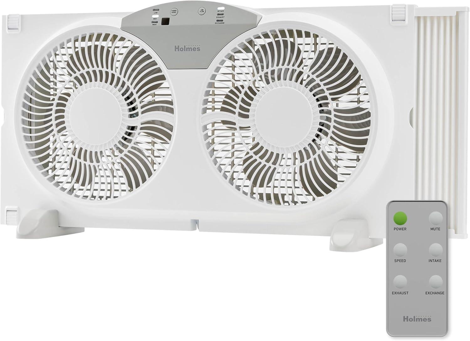 9 in. Twin-Blade 3-Speed White Digital Window Fan with Remote Control