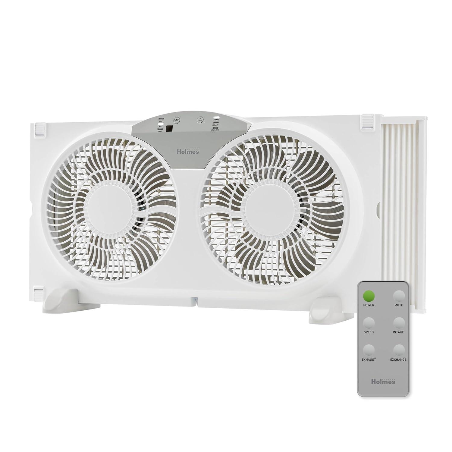 9 in. Twin-Blade 3-Speed White Digital Window Fan with Remote Control