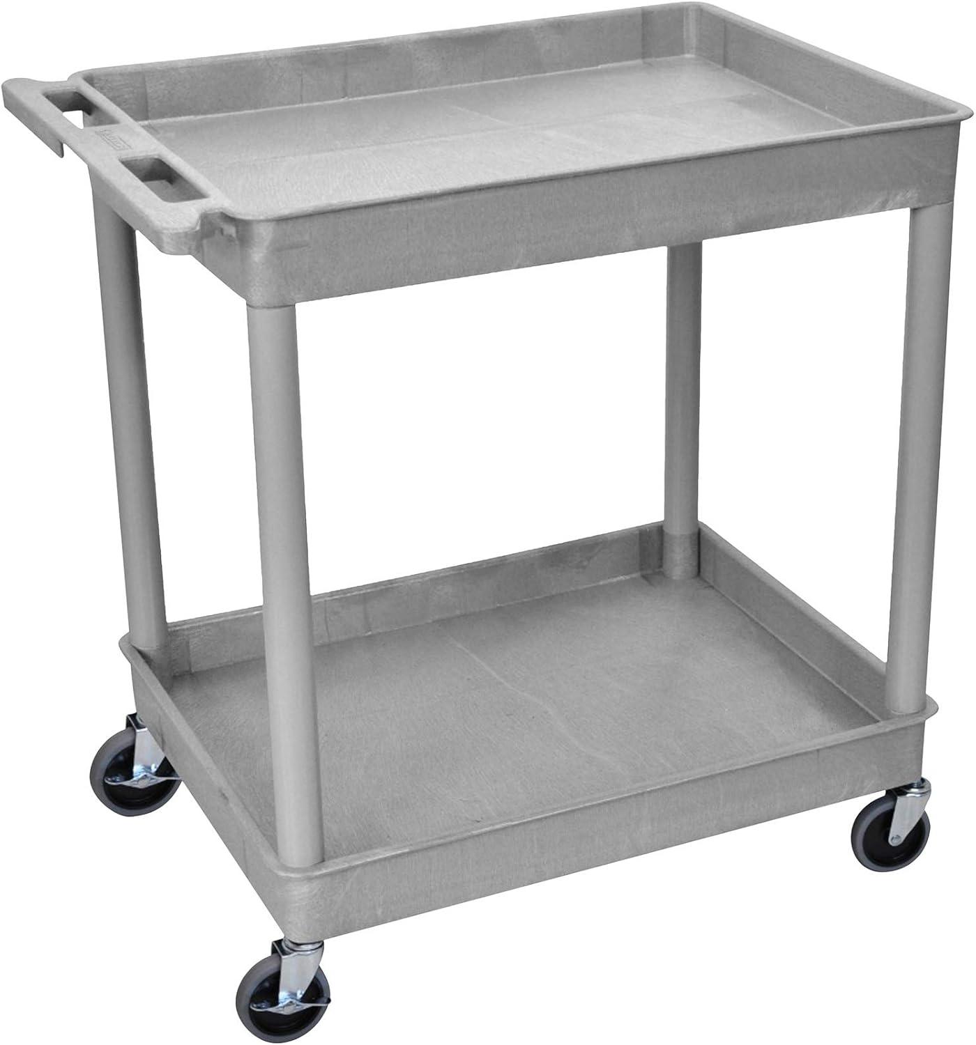 Luxor TC11-G 2 Large Tub Shelves Rolling Utility Cart 32"W x 24"D x 37.5"H - Gray