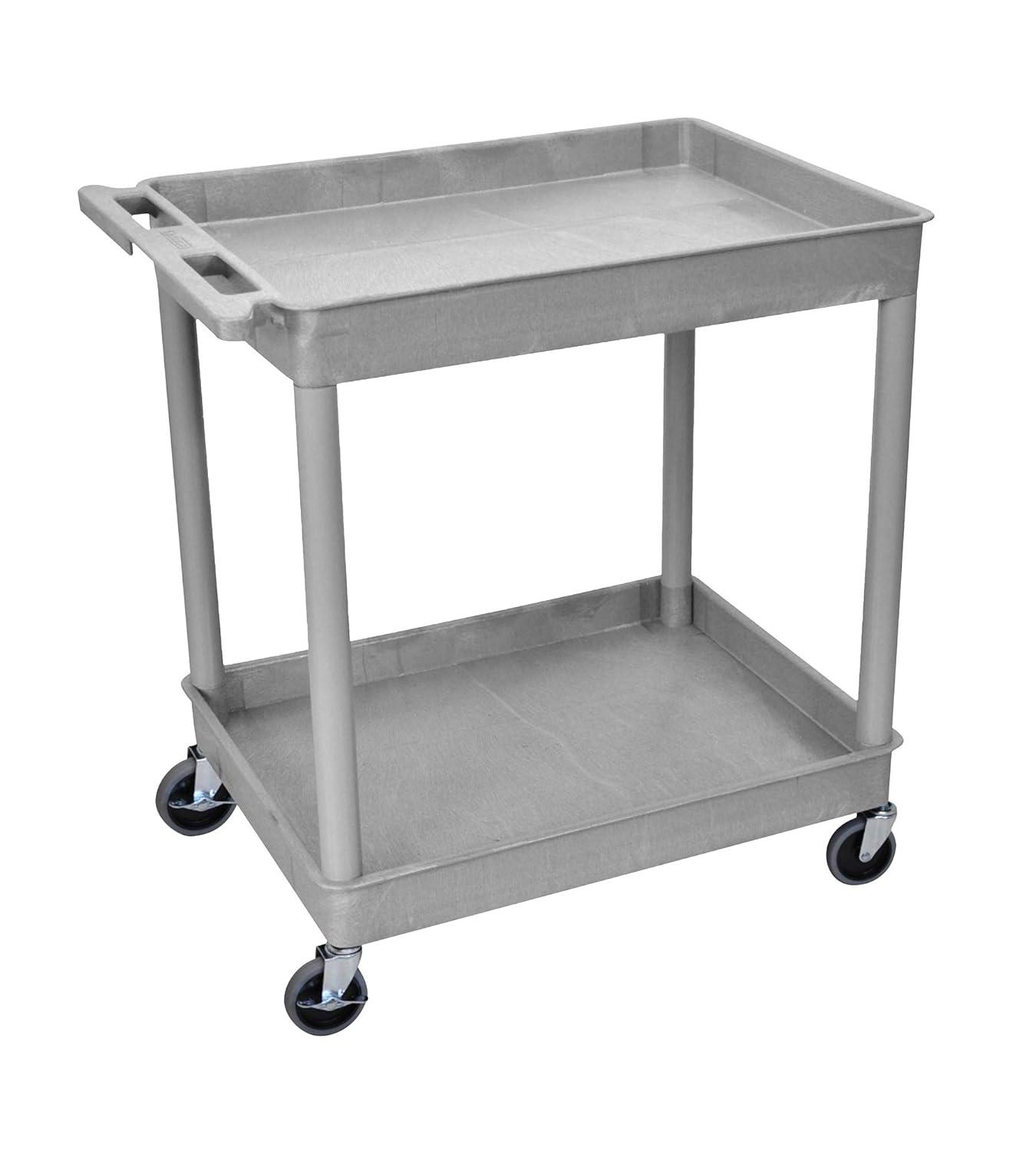 Luxor TC11-G 2 Large Tub Shelves Rolling Utility Cart 32"W x 24"D x 37.5"H - Gray