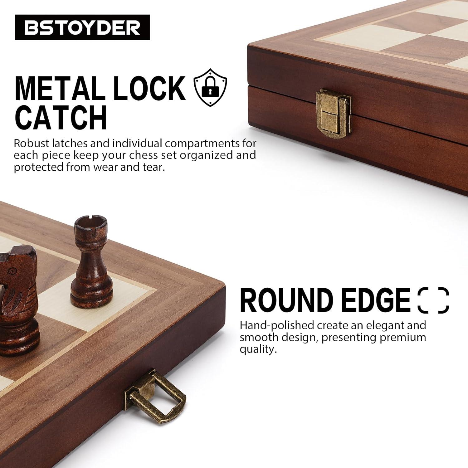 KiddiTouch 15 inch Magnetic Wooden Chess Set 2 in 1 Folding Chess Board Travel Chess Games for Adults and Kids