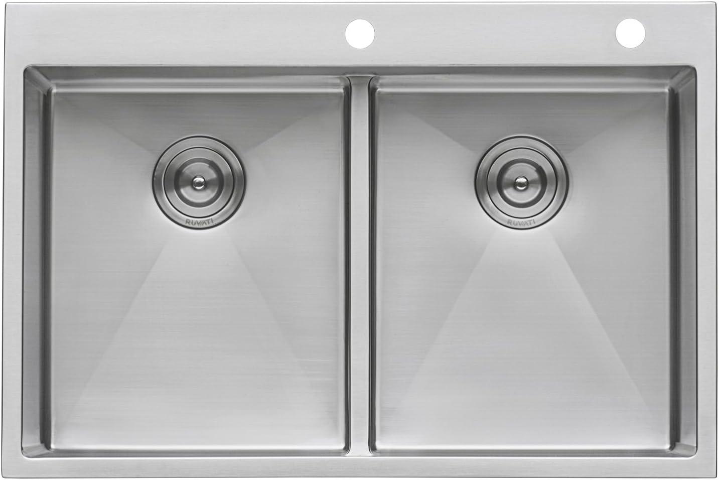 Ruvati 33 x 22 inch Drop-in 50/50Bowl Rounded Corners Topmount Stainless Steel Kitchen Sink